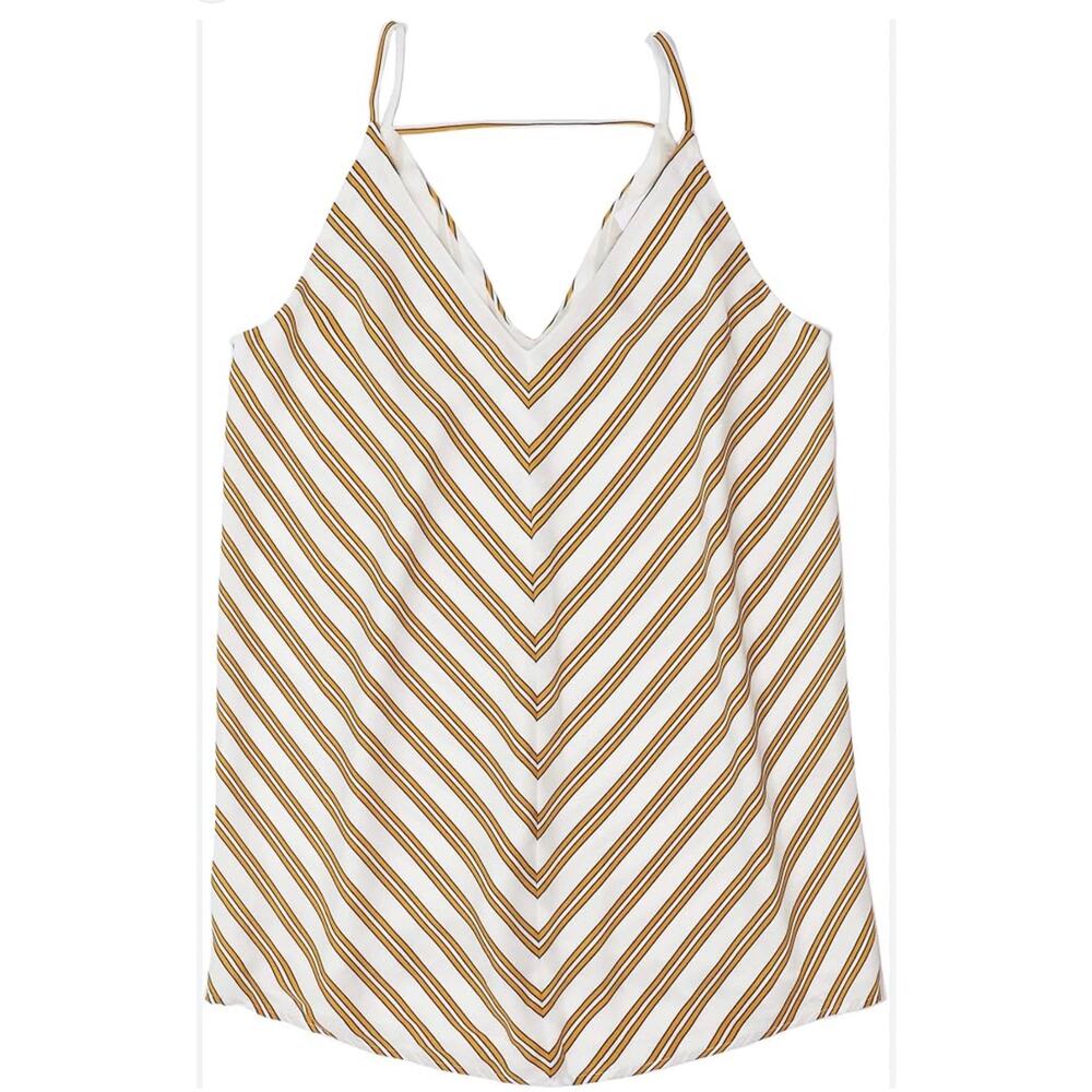 Loft Women's Bar Back Cami Blouse Tank Mustard Yellow Black Ivory Striped Sz M
